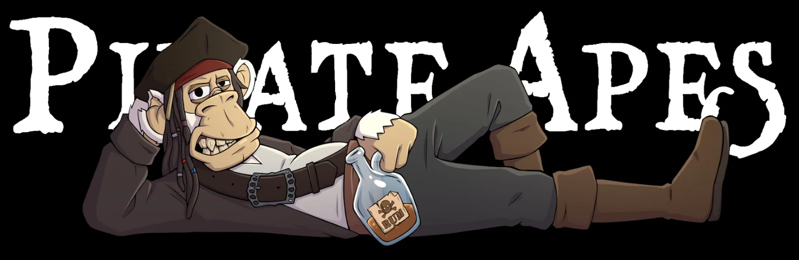 A Pirate Ape reclining with a bottle of rum